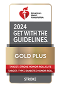 American Heart Association (AHA)/American Stroke Association’s (ASA) Get With The Guidelines® - Stroke GOLD PLUS with Target: Stroke Honor Roll Elite Plus and Target: Type 2 Diabetes Honor Roll logo